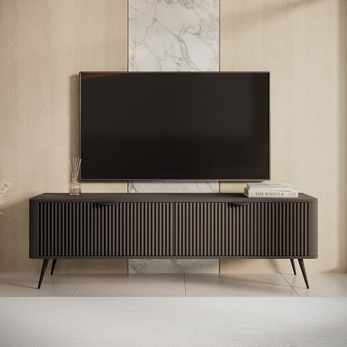 AXLIVING Moderner TV Board Schwarz Matt Vespasia 163 2D 163cm Breite für Wohnzimmer
