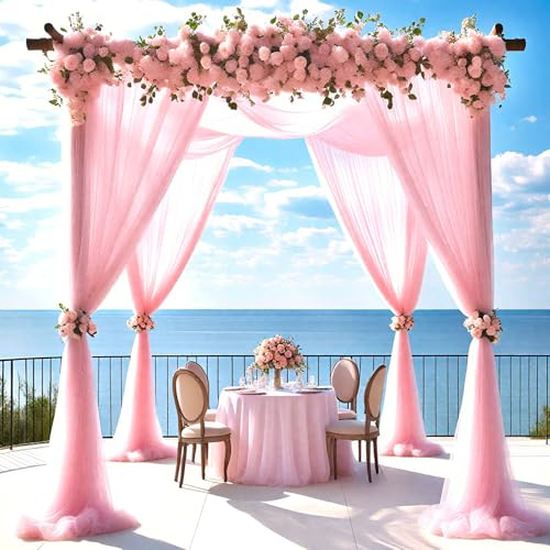 Saituo Home Cenefa de Boda Cortinas 75x800 cm, Cortina de Arco de Boda, Cortina Transversal de Tul Transparente, Decoración a Mano Libre para Fotografía, Fiesta, Cumpleaños (Rosa Claro)