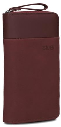 Zwei Damen Geldbörse Eva EV2 langes Portemonnaie 15 Kartenfächer, Sichtfach, 2 Scheinfächer, Geldbeutel mit Münzfach & umlaufenden Reißverschluss, weiches Kunstleder in Bicolor (Rubin)