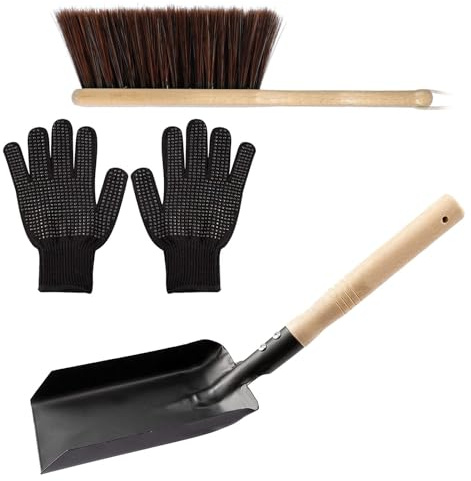 Pala Para Chimenea - Recogedor De Acero Galvanizado, Juego De Barrido, Juego De Barrido Con Escoba De Madera De Haya, Escoba De Mano De Madera De Recogedor | Set De De Jardín Con Cerdas