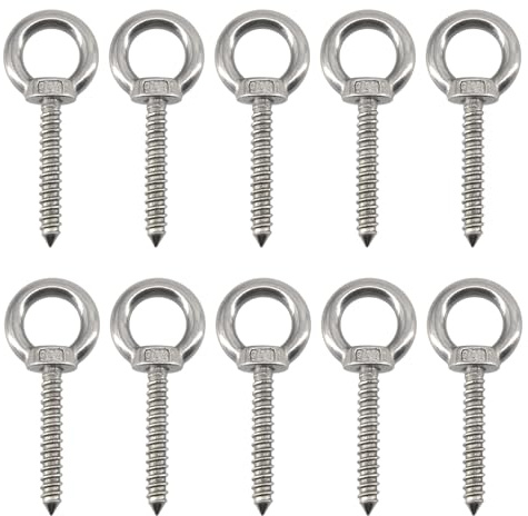 UTwaySteelPro Confezione da 10 viti con occhiello autofilettanti M4x30mm in acciaio inox 304 per amache, yoga, sedie a dondolo, uso interno ed esterno