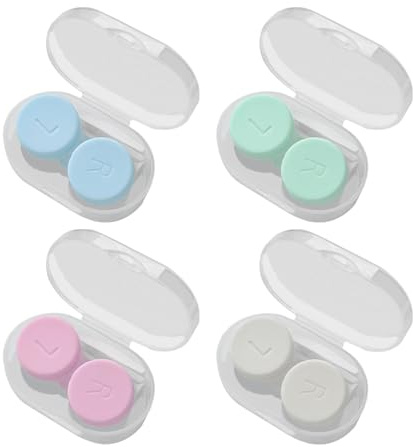 Marnovest 4 PCS Contact Lens Cases, Durable Contact Lens Container with Tweezers and Stick, Travel-Friendly Holder in Assorted Colors