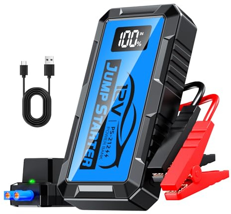 PSOOO Jump Starter 12V 8000A Power Pack Car Battery Pack (up to 10.0L Gas or 8.5L Diesel Engine) Jump Cable with Smart Clip and LED light (Blue)