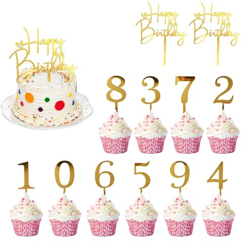 13 Stück Nummer Kuchen Deko, Nummer Cupcake Topper, “Happy Birthday” Party Deko,Geburtstag Motiv für Geburtstag Kuchen (Number)