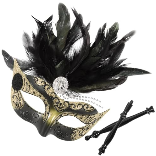 jojofuny Masque Demi-visage Décoratif Doré Plumage Artificiel et Cristaux, Design Unique et Finition Polie, pour Fête Costumée ou Bal Masqué