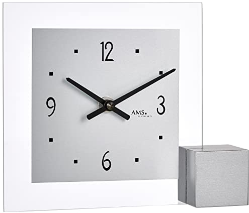 AMS Quarz-Tischuhr, Silber, 19 x 16 x 4 cm