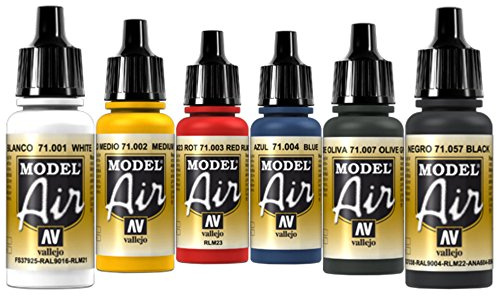 Vernice per aerografo, 6 x 17 ml, base Vallejo Model Air, set di colori per aerografo.
