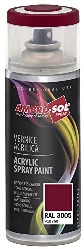 Ambro-Sol V4003005 Smalto Acrilico Multiuso, Vernice Brillante per Interni ed Esterni, Adatto per Qualsiasi Tipo di Materiale, Bomboletta Spray in Banda Stagnata Riciclabile 400 ml, Rosso Vino