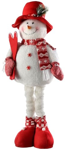 WeRChristmas Schneemann mit ausziehbaren Beinen Weihnachtsschmuck 46-71 cm - Rot/Weiß