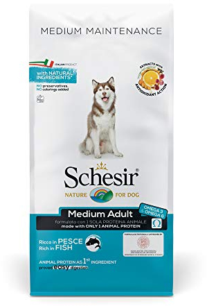 Schesir Dog Medium Maintenance Fisch, Hundefutter trocken für mittelgroßerRassen, Beutel, 12 kg
