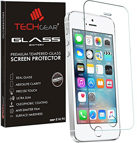TECHGEAR GLASS Edition for iPhone SE 2016 / 5s / 5c / 5 - Genuine Tempered Glass Screen Protector Guard Cover Compatible with Apple iPhone SE 2016 / 5s / 5c / 5