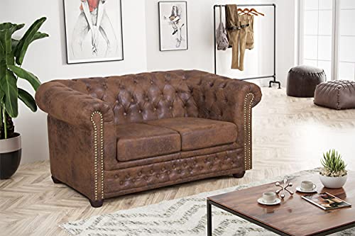 Kuechen-preisbombe Edles Chesterfield Sofa 2 Sitzer in Mikrofaser Vintage braun Couch Polstersofa