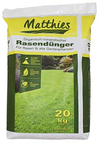 Matthies Rasen Volldünger 20kg für 200-500 m², Langzeit Gartendünger für Frühjahr, Sommer & Herbst, organischer & mineralischer Dünger mit Stickstoff, Phosphor & Kalium, Langzeitdünger
