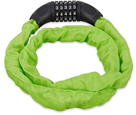 Relaxdays Zahlenschloss Fahrrad, sicheres Kettenschloss mit 5-stelligem Zahlencode, 120cm, Fahrradschloss Stahl, grün