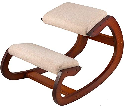 VEVOR Silla Arrodillada Ergonómica Taburete Madera Corrección de Postura Oscilante Casa Grande Home Office o Silla de Escritorio, Cojines para Las Rodillas Color Nuez