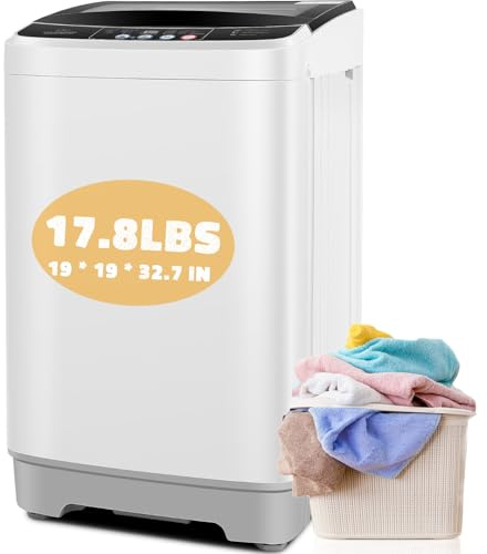 Nictemaw Portable Washing Machine, 17.8Lbs Portable Washer Machine, 2.4Cu.ft Compact Laundry Washer and Dryer Combo with Drain Pump, 10 Wash Programs 8 Water Levels for Apartment RV Dorm-Glass Cover