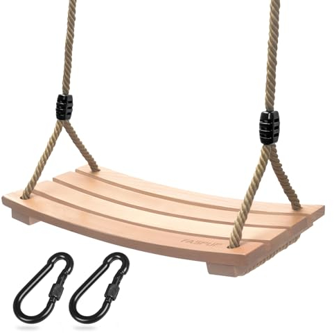 Holzschaukel Outdoor für Erwachsene Kinder, Schaukelsitz Holz mit Verstellbarem Hanfseil Schaukel Holz Outdoor für Garten Schaukel für Erwachsene bis 100 kg (16.5 x 7.9 in)