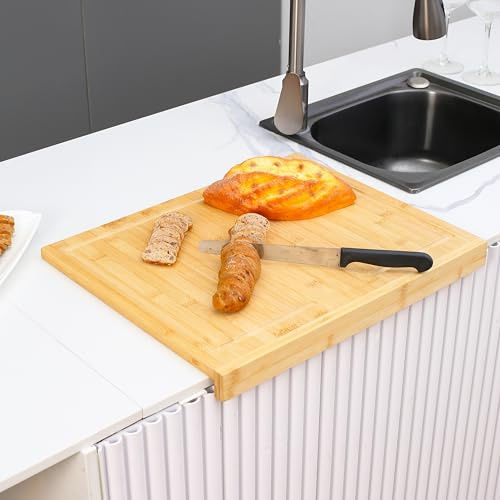 Xample® Bamboo Counter Edge Chopping Board Kitcheb Secure Wooden Serving Tray Kitchen Cutting Boards for Meat Bread Food Prep Vegetables Crackers & Cheese (43.5 x 35 x 1.4 cm)