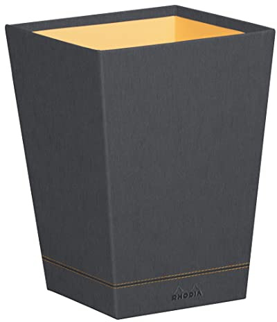 RHODIA 194618C - Corbeille à Papier Titane - 24 x 24 x 32 cm - Piqûres Sellier Orange - Extérieur Simili Cuir - Collection Home Office Rhodiarama - Organisation de Bureau & Rangement Design