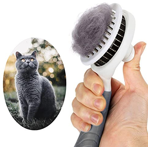 Cat Self-Cleaning Slicker Brush Removes Undercoat for Shedding Grooming, Short to Long Hair, Indoor Cats (Grey)