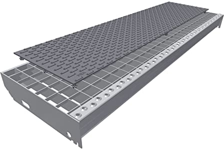 Gitterrostauflage genoppt ca. 800x200 mm grau Gleitschutz R11