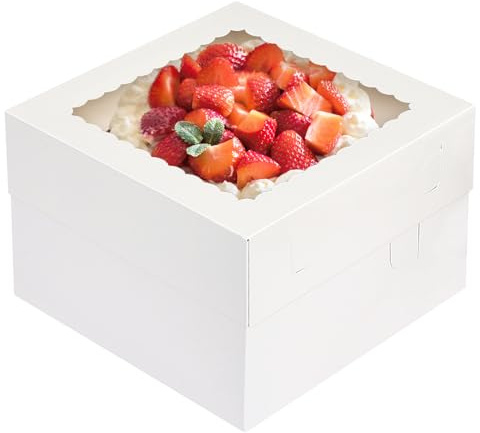 Moretoes 15Pcs Cake Boxes, 12x12x8 Inch White Bakery Boxes with Window Cake Containers Tall Dessert Cardboard Boxes