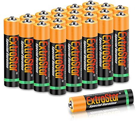 EXTRASTAR Batería de Carbón AA R6 de 1,5 Voltios, 860mAh No5 Pilas, Gama Performance, 24Pcs