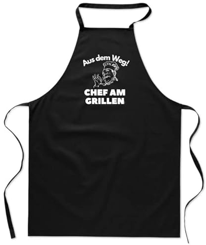 FremiBag Grillschürze für Männer mit Spruch: Chef am Grillen - Baumwollschürze - Schwarz/Unisize - Geschenkidee für Mann