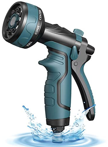HmiL-U Hose Pipe Spray Gun,2023 Upgrade Garden Gun,8 Adjustable Watering Patterns Nozzles & Guns, Nozzle Suitable Plants/Washing Cars/Showering Pets (Lake Blue)