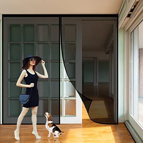 Zanzariera Magnetica per Porte Tenda 130 x 205 cm, Chiusura Automatica Tenda Zanzariera Porta, Zanzariere Magnetiche Balcone per Porte da Balcone, Porte Finestre, Nero