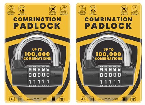 JJ PRIME - Set di 2 lucchetti a combinazione numerica, resistenti e resistenti alle intemperie, per armadietti da palestra, cancelli, recinzioni, capannoni (nero, 7 mm)