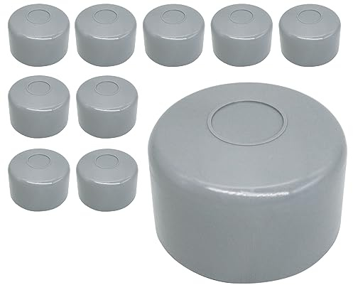 SKIR'CO (10 Stk) Zaunpfosten Kappen, Runde 51 mm Graue Kunststoff Kappen für Runde Zaunpfosten, Zaunpfosten Abdeckungen, Fenster Grau RAL 7040 Farbe