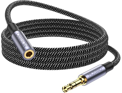 MOSWAG 5M Cable de extensión de Audio de 3,5 mm Adaptador estéreo Macho a Hembra Cable de Nailon Trenzado Compatible con radios de Coche, teléfonos Inteligentes, Auriculares,Reproductores Multimedia