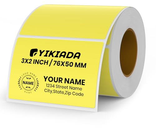 YIKIADA Gelb Thermo-Etikett Vinyl 50 × 76 mm Rolle Rechteckig Selbstklebend Adressaufkleber Wasserdicht Aufkleber für Name Barcode QR Code DIY 500 Stück