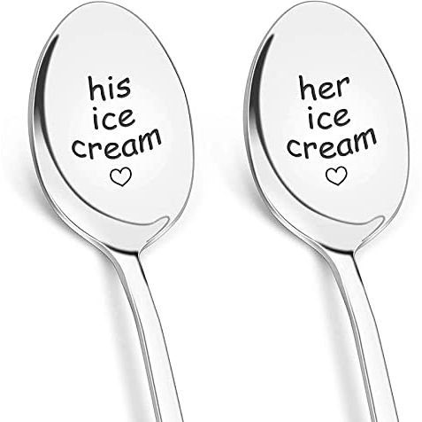 His and Hers Ice Cream Spoons Set-Pack of 2 Gifts for Couples,Stainless Steel Engraved Coffee Spoon Present for Birthday Wedding Anniversary Valentines Day Gift Couple Present (Style01)