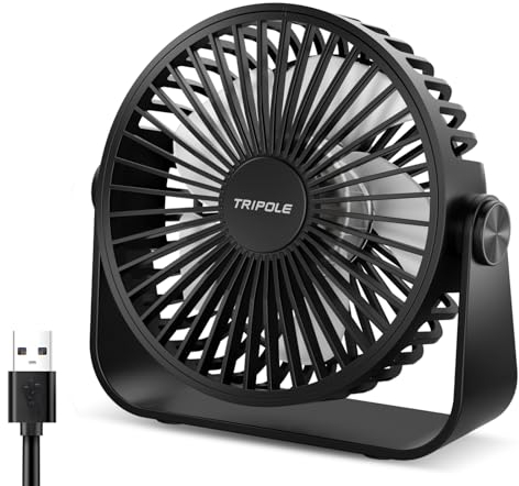 TriPole USB Desk Fan, 3 Speeds Adjustable Strong Wind Table Fan, 360° Head Rotatable 1.5 m Cable Personal Desktop Fans, 4.5 Inches Portable Mini Fan for Table Home Bedroom Office Indoor Outdoor, Black