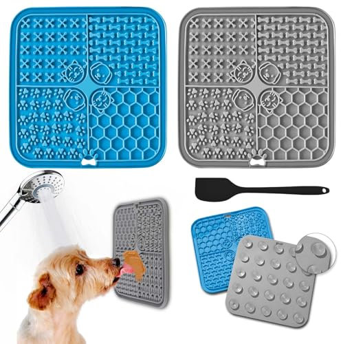 ROELLY Schleckmatte, 2er-Set, Leckmatte für Hunde Mit Silikonspatel, Slow Feeder, Hundesachen, Mit Saugnapf, BPA-Frei, Zum Baden, Füttern, Trainieren