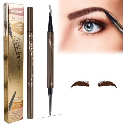 Augenbrauenstift Wasserfest Augenbrauen Tattoo Stift 3D Microblading Pen Augenbrauenstift Härchenzeichnung 2 in 1 Magic Natural Eyebrow Pencil mit 4 Spitzen Gabelspitze (Dunkelbraun)