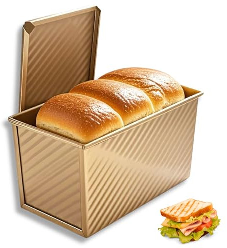 OlBuWa Bread Tin with Lid, Non-Stick Loaf Tin Loaf Pan with Lid for Baking, Bread Toast Mold, 450g(1lb) Bread Tins for Baking, Toast, Sandwich, Cake (Gold)