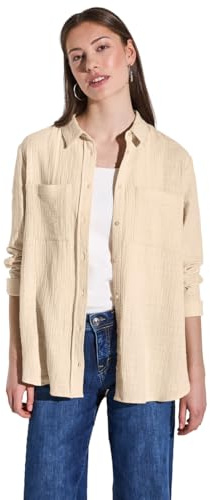STREET ONE skjortblus med bröstfickor, Sammetskräm, 40