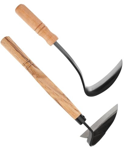 Foppla 2pcs Unkrautkranke Stahl Gras Sichel mit Schneideblatt Handbuch Sichel Hacke Gartenwerkzeuge Leichte Unkraut -Gras -Sichel -Unkrautentferner für Gartenhof(Gebogener Sichel + Crescent Sichel)