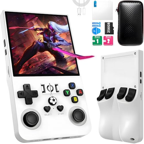 R36MAX Retro Handheld Game Console, Game Console with 256GB TF Card, 40000+ Classic Games, Handheld Game Console 4.0 IPS HD Screen 4000mAh Rechargeable Portable Video Console Pocket Game-White