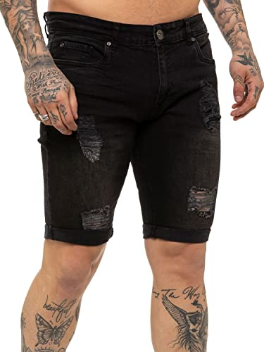 989Zé ENZO Pantalones Cortos Ajustados y elásticos con Rotos para Hombre