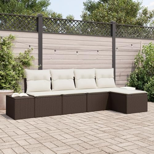 vidaXL Trädgårdsoffset med kudde 5 pcs Brun konstrotting, Trädgård och Terass, Modern Rattansoffa, Lätt Modulsäten, UV-Skyddad Utesoffa, Flexibel Loungemöbel