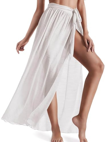 Conjunto de joyas indias rojas con falda cubierta frontal abierta, traje de baño envolvente, falda de playa de verano con abertura para mujer, maxi vestidos de verano con abertura, Blanco, talla única