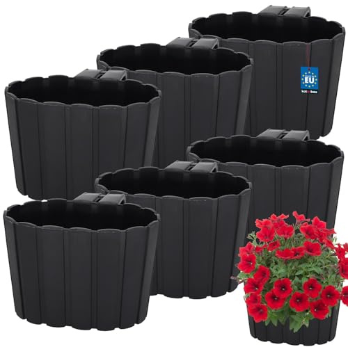 KOTARBAU® 6er Set Blumentopf Hängend - Pflanzkübel - 20 x 14 cm H: 13 cm Anthrazit - Übertopf Kunststoff - Pflanzkübel Groß Außen - Blumenkasten Balkongeländer - Hängetopf für Balkon