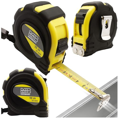 MIB Taschenrollbandmaß 10 m | Maßband mit magnetischem Endhaken & Gürtelclip | Rollmaßband mit Feststeller & Rücklauf | Robustes Bandmaß mit 2-seitiger Skala | 16 mm Bandbreite | Für Heim & Handwerk