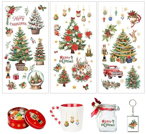 Joeyan Rub On Transfer Sticker Weihnachten, Weihnachtsbaum Weihnachtsdeko Folie für Geschenke Party, 3 Stück DIY Basteln Deko Aufkleber für Holz,Glas,Metall,Porzellan,Papier und Kunststoff, 29x14cm