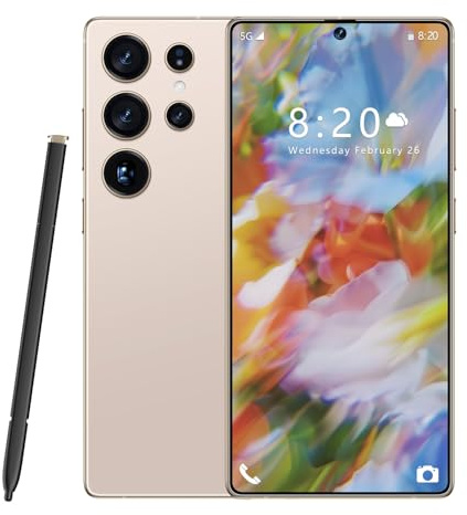 Cheap Smartphone for S26 Ultra, Adults Youth Outdoor Adventure Cellphones, 8000Mah Large Capacity Battery, 7.3 HD Face ID, Bluetooth Wifi Fm, Android 14.0 OS,Desert Gold-1TB