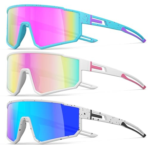 3 Pack Polarized Running Sunglasses for Women Mens Sunglasses UV Protection for Pit Viper Cycling Baseball Fishing (3 Pack-Pink Blue/Pink White/Blue White-W01)
